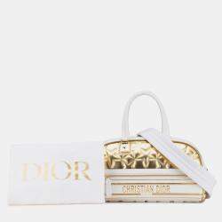 Pre Owned Dior Gold White Medium Padded Etoile Leather Vibe Zip Bowling Bag