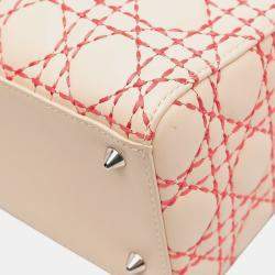 Pre Owned Dior Beige Orange Medium Lambskin Cannage Stitched Lady Dior