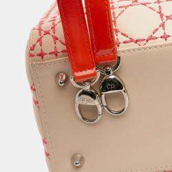 Pre Owned Dior Beige Orange Medium Lambskin Cannage Stitched Lady Dior
