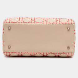 Pre Owned Dior Beige Orange Medium Lambskin Cannage Stitched Lady Dior