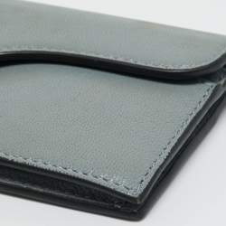 Pre Owned Dior Light Blue Leather Saddle Card Case