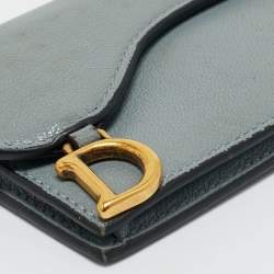 Pre Owned Dior Light Blue Leather Saddle Card Case