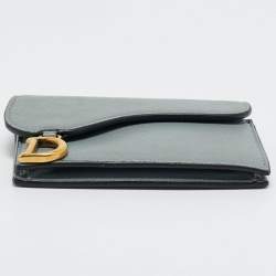 Pre Owned Dior Light Blue Leather Saddle Card Case