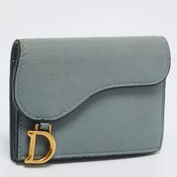 Pre Owned Dior Light Blue Leather Saddle Card Case