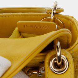Pre Owned Dior Yellow Micro Lambskin Cannage Lady Dior