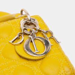 Pre Owned Dior Yellow Micro Lambskin Cannage Lady Dior