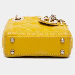 Pre Owned Dior Yellow Micro Lambskin Cannage Lady Dior