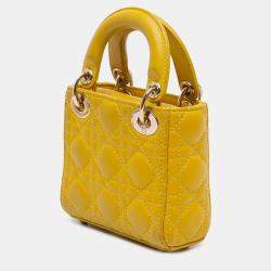 Pre Owned Dior Yellow Micro Lambskin Cannage Lady Dior