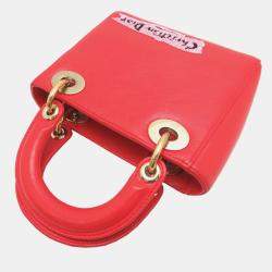 Pre Owned Christian Dior Lady Dior Mini Vermilion Orange Leather Handbag