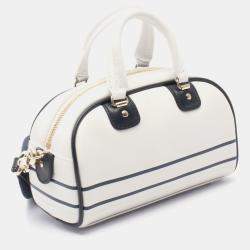 Pre Owned Christian Dior Vibe Mini White Navy Leather Handbag
