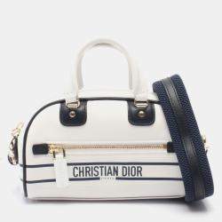 Pre Owned Christian Dior Vibe Mini White Navy Leather Handbag