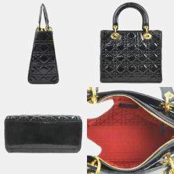 Pre Owned Christian Dior Lady Black Gold Patent Leather Shoulder Bag
