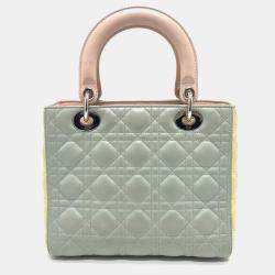Pre Owned Christian Dior Lady Dior Cannage Blue/Yellow/Pink Leather Handbag