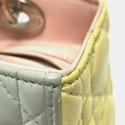Pre Owned Christian Dior Lady Dior Cannage Blue/Yellow/Pink Leather Handbag