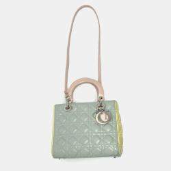 Pre Owned Christian Dior Lady Dior Cannage Blue/Yellow/Pink Leather Handbag