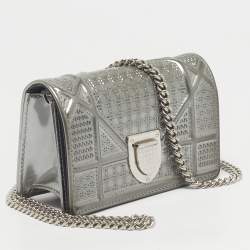 Pre Owned Dior Grey Microcannage Patent Leather Baby Diorama Shoulder Bag