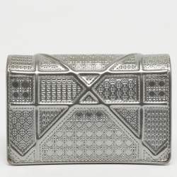 Pre Owned Dior Grey Microcannage Patent Leather Baby Diorama Shoulder Bag