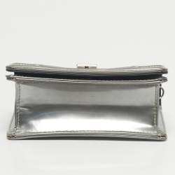 Pre Owned Dior Grey Microcannage Patent Leather Baby Diorama Shoulder Bag