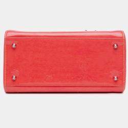 Pre Owned Dior Orange Medium Ombre Patent Cannage Lady Dior