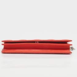 Pre Owned Dior Orange Stitch Cannage Leather Lady Dior Chain Clutch