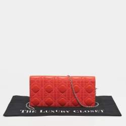 Pre Owned Dior Orange Stitch Cannage Leather Lady Dior Chain Clutch