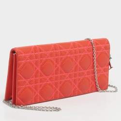 Pre Owned Dior Orange Stitch Cannage Leather Lady Dior Chain Clutch