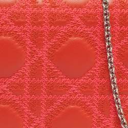 Pre Owned Dior Orange Stitch Cannage Leather Lady Dior Chain Clutch