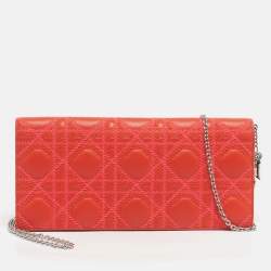 Pre Owned Dior Orange Stitch Cannage Leather Lady Dior Chain Clutch