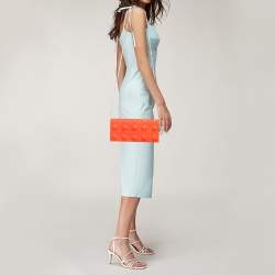 Pre Owned Dior Orange Stitch Cannage Leather Lady Dior Chain Clutch