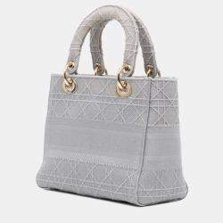 Pre Owned Dior Grey Medium Canvas Cannage Lady D Lite