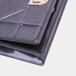 Pre Owned Dior Black Patent Microcannage Diorama Wallet on Chain