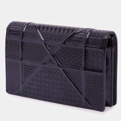 Pre Owned Dior Black Patent Microcannage Diorama Wallet on Chain