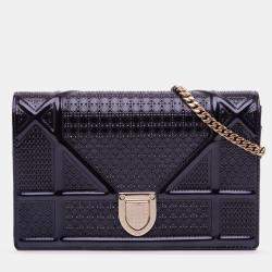 Pre Owned Dior Black Patent Microcannage Diorama Wallet on Chain