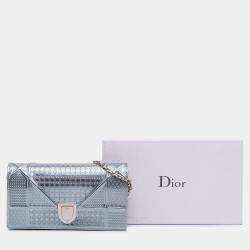Pre Owned Dior Blue Metallic Patent Microcannage Diorama Wallet on Chain