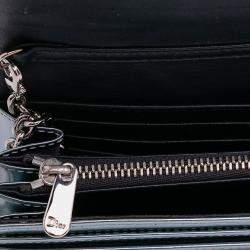 Pre Owned Dior Blue Metallic Patent Microcannage Diorama Wallet on Chain
