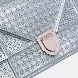 Pre Owned Dior Blue Metallic Patent Microcannage Diorama Wallet on Chain
