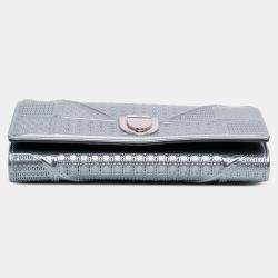 Pre Owned Dior Blue Metallic Patent Microcannage Diorama Wallet on Chain