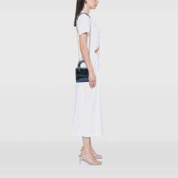 Pre Owned Dior Blue Mini Crinkled Calfskin Cannage Lady Dior