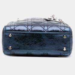 Pre Owned Dior Blue Mini Crinkled Calfskin Cannage Lady Dior