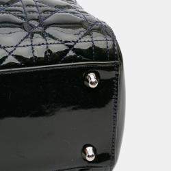 Pre Owned Dior Navy Blue Large Patent Cannage Lady Dior