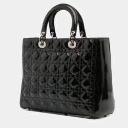 Pre Owned Dior Navy Blue Large Patent Cannage Lady Dior