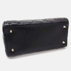 Pre Owned Dior Black Leather Cannage Lady Bag Medium