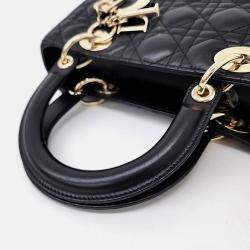 Pre Owned Dior Black Leather Cannage Lady Bag Medium