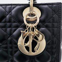 Pre Owned Dior Black Leather Cannage Lady Bag Medium