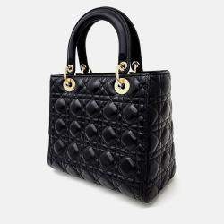 Pre Owned Dior Black Leather Cannage Lady Bag Medium