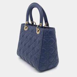 Pre Owned Dior Blue Leather Cannage Lady Bag Medium