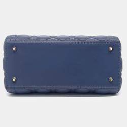 Pre Owned Dior Blue Leather Cannage Lady Bag Medium