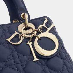 Pre Owned Dior Blue Leather Cannage Lady Bag Medium