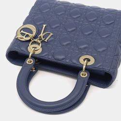 Pre Owned Dior Blue Leather Cannage Lady Bag Medium