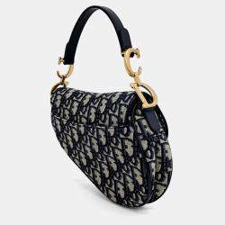 Pre Owned Dior Navy Blue Fabric Oblique Mini Saddle Strap Bag
